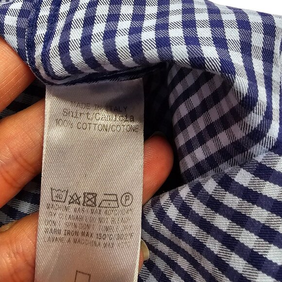 Ermenegildo Zegna Mens Long Sleeve Button Down Shirt, Check Print, Blue, Size M - Picture 9 of 10